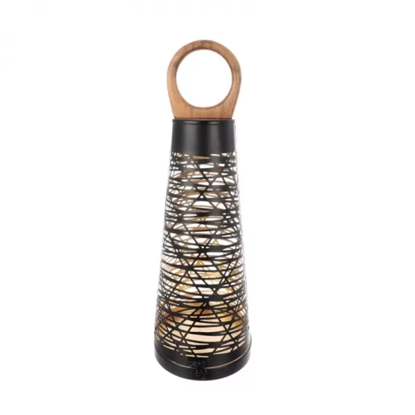 Svícen kov/dřevo CONE černý/zlatý 19x19x55 cm