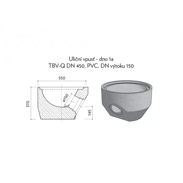 CSB-TBV-Q 450/370/1a PVC DN 150 dno s výtokem1a
