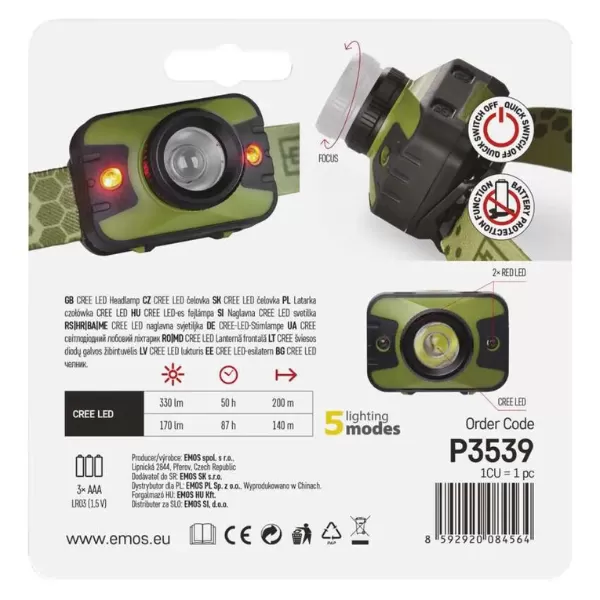 EMOS Čelovka CREE LED+ RED LED S