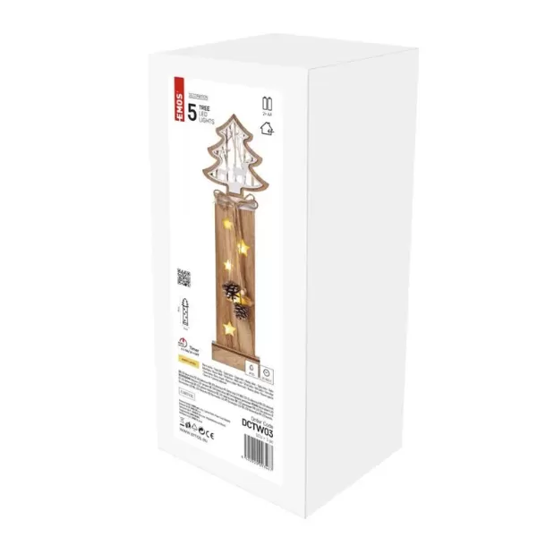 EMOS DCTW03 5LED XMAS WOOD TREE 2AA T WW-dekorace strom dřevěný
