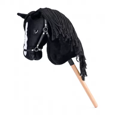 Hobby horse Cortez, černý kůň na tyči, provázková hříva