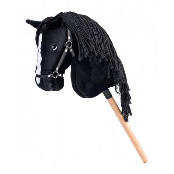 Hobby horse Cortez, černý kůň na tyči, provázková hříva
