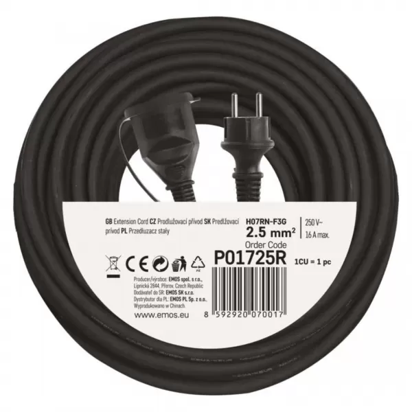 EMOS Prodlužka 1Z 25m 2,5mm guma P01725R