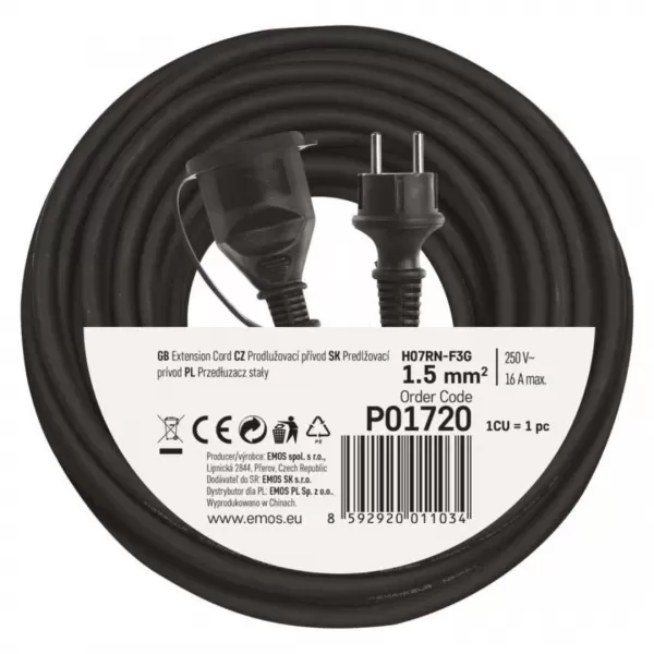 EMOS Prodlužka 1Z 20M 1,5MM GUMA P01720