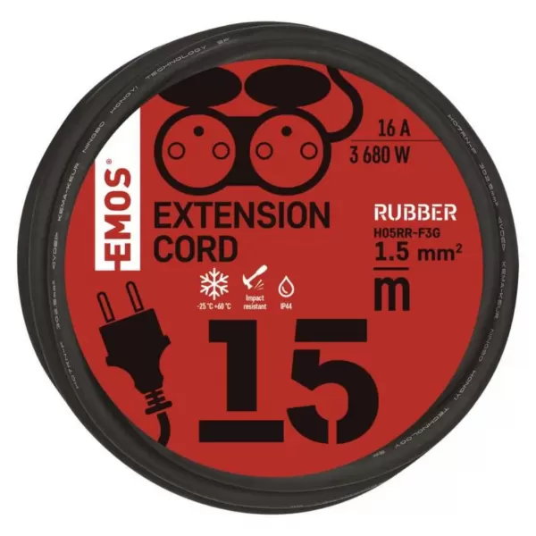 EMOS Prodlužka 2Z 15M 3x1,5 GUMA IP44 P0602