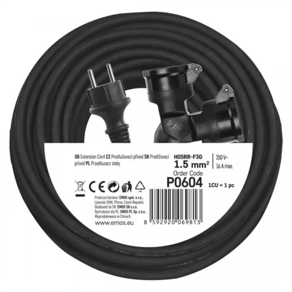 EMOS Prodlužka 2Z 25M 3x1,5 GUMA, IP 44 P0604