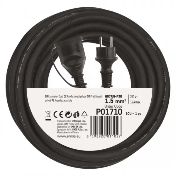 EMOS Prodlužka 1Z 10M 1,5MM GUMA P01710