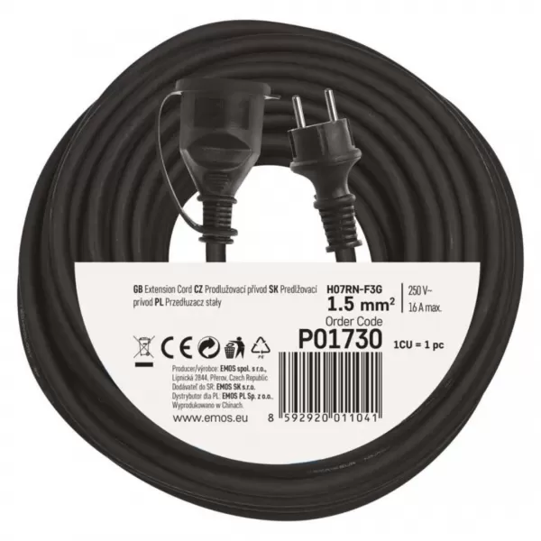 EMOS Prodlužka 1Z 30m 1,5mm guma P01730