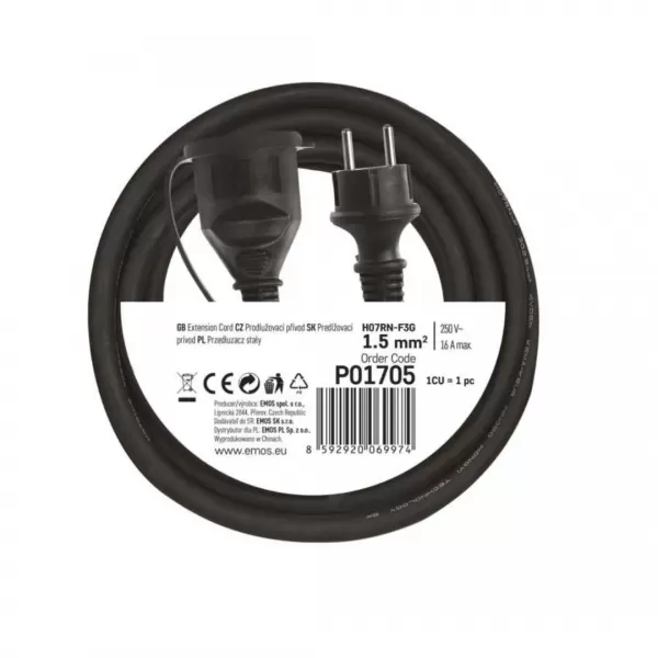 EMOS Prodlužka 1Z 5M 1,5mm guma P01705