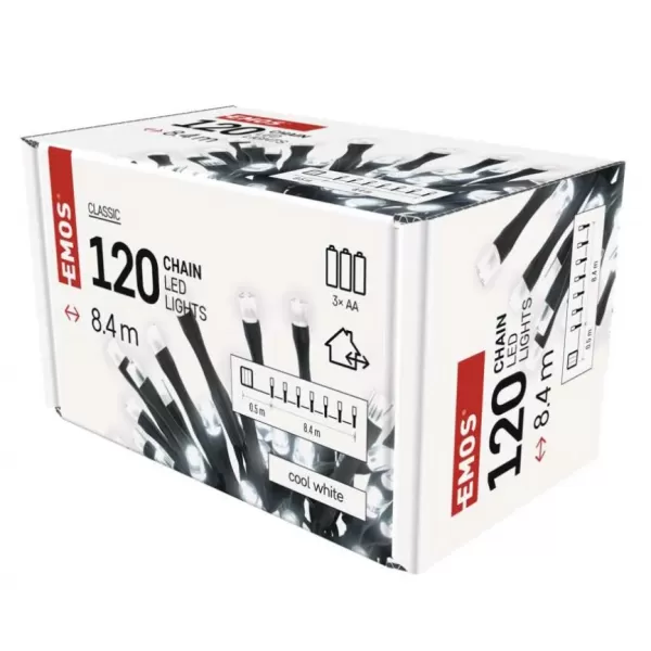 EMOS 120LED XMAS 3AA IP44 8,4M CW D4FC03