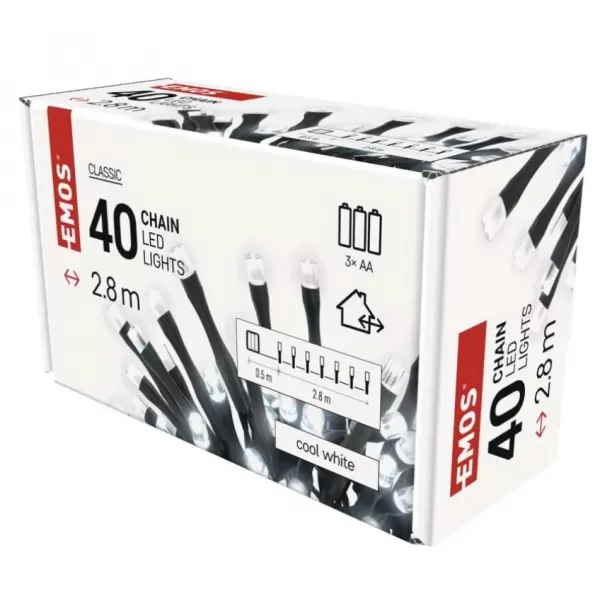 EMOS 40LED XMAS 3AA IP44 2,8M CW D4FC01