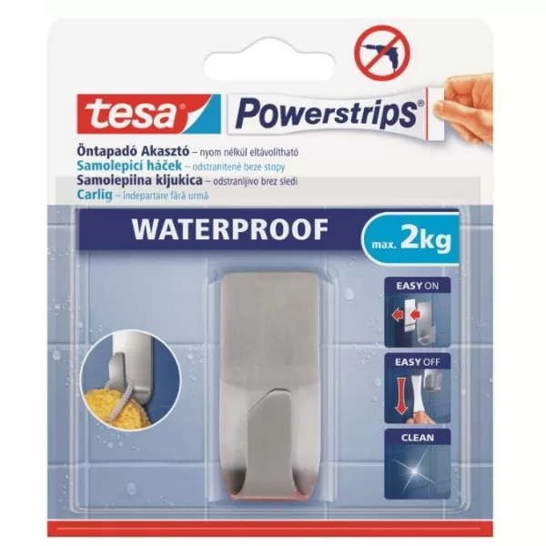 Háček TESA PowerButton voděodolný stříbrný