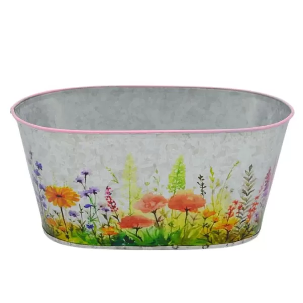 Dekorace - Truhlík plech ovál luční kvítí 21,5cm