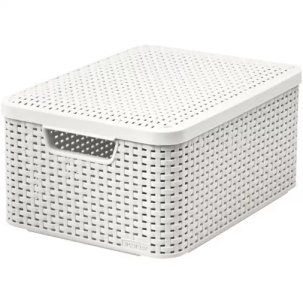 Box úložný RATTAN Style2 M - krémový s víkem
