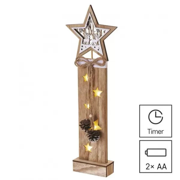EMOS DCWW10 5LED XMAS WOOD STAR 2AA T WW-dekorace hvězda,jelen