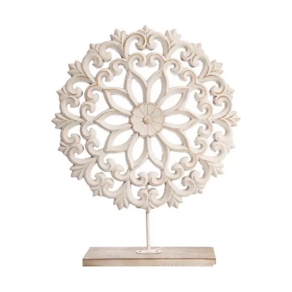 Mandala dřevo stojící béžová 29x7x35 cm