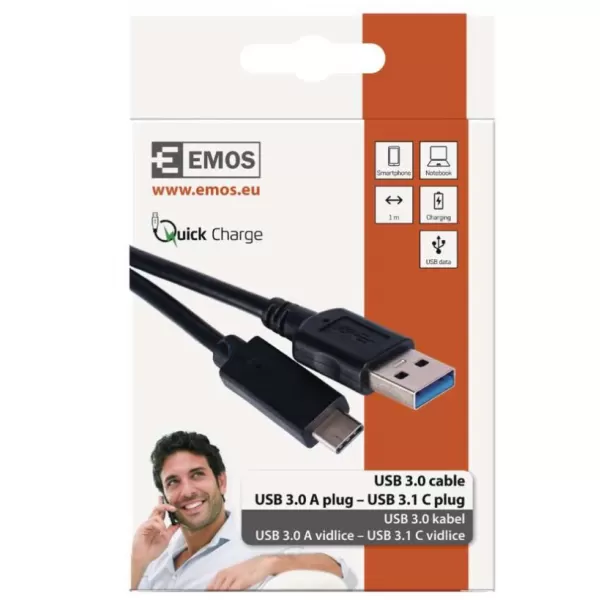 EMOS USB 3,0A/M-C/M 1M,černý SM7021BL