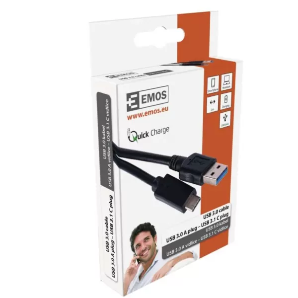 EMOS USB 3,0A/M-C/M 1M,černý SM7021BL