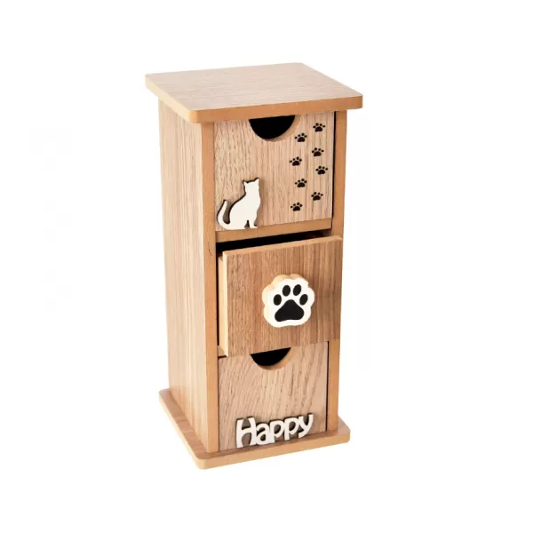 Box dřevo LOVELY CAT 3 šuplíky 12x10x27cm