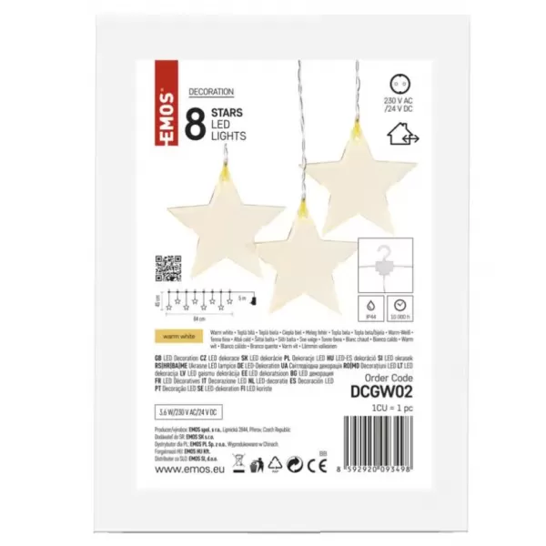 EMOS LED vánoční závěs – hvězdy, 45x84 cm, venkovní i vnitřní, teplá bílá (DCGW02)