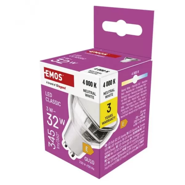EMOS LED CLS MR16 3W (32W) 345lm GU10 SKLO NW ZQ8E18