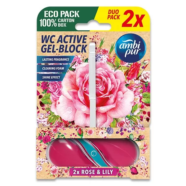 AMBIPUR WC Active gel-blok 2x45g růže+lilie