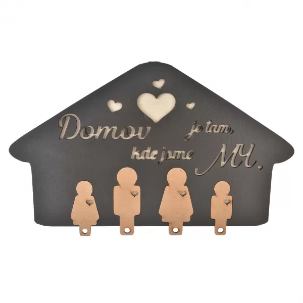 Věšák na klíče dřevo Domov je tam… 28,5x17,5 cm