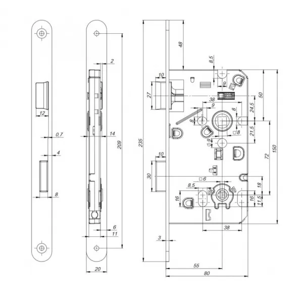 Zámek zadlabací 190/140/20 NEW LEVÝ WC 6x6