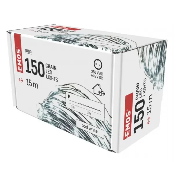 EMOS 150LED XMAS NANO IP44 15M G CW D3AC05
