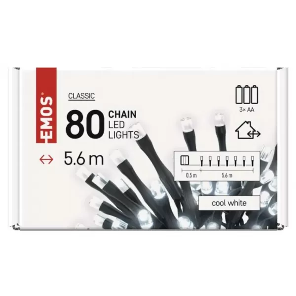 EMOS 80LED XMAS 3AA IP44 5,6M CW D4FC02