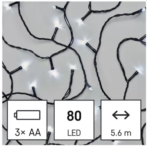 EMOS 80LED XMAS 3AA IP44 5,6M CW D4FC02