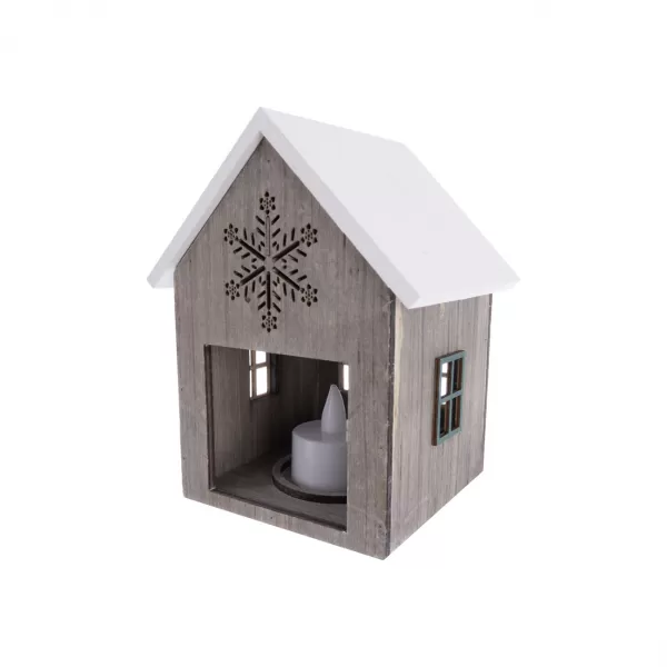 Domeček dřevo LED béžový 10x10x15 cm