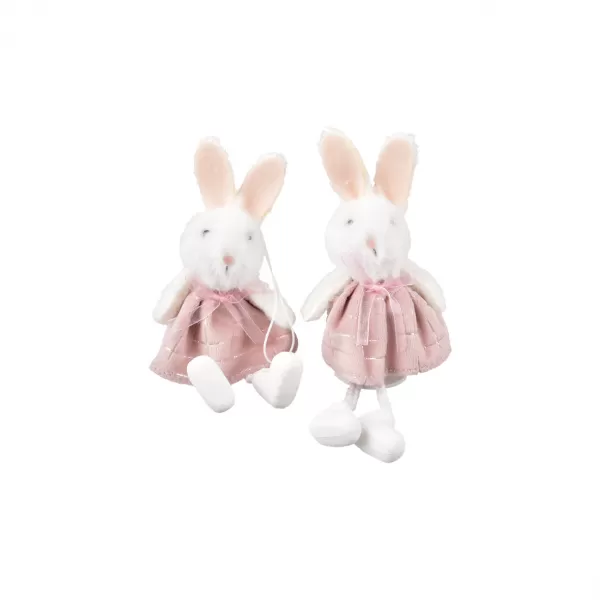 Zajíc polyester růžový/bílý 4x3x15 cm 2ASS