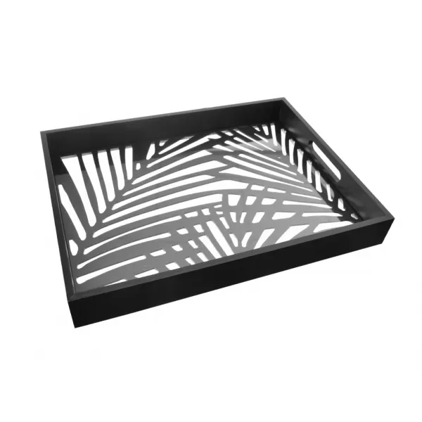 Tác dřevo/sklo list černý malý 35x25x4,5 cm