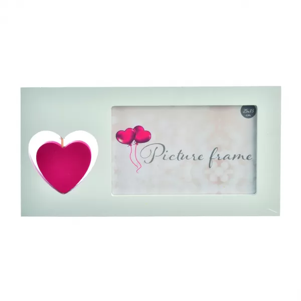 Fotorámeček dřevo srdce bílý 13x25 cm