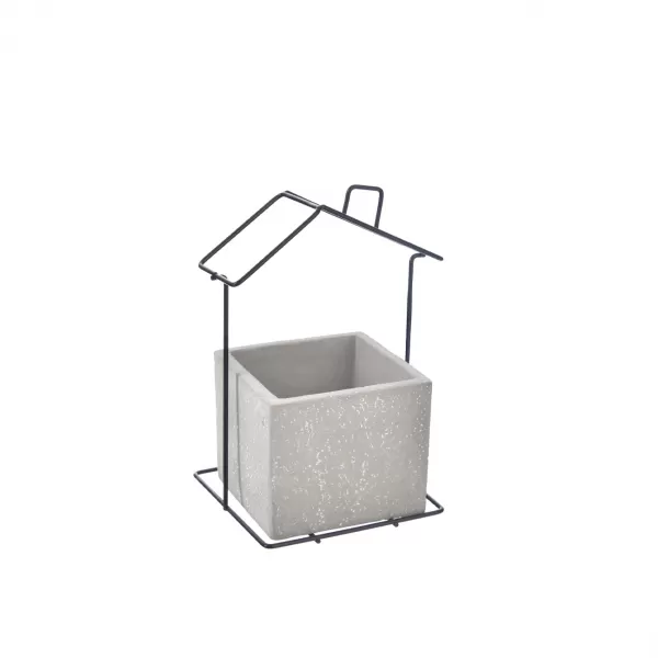 Květináč beton/kov domeček šedý 11x9x14 cm