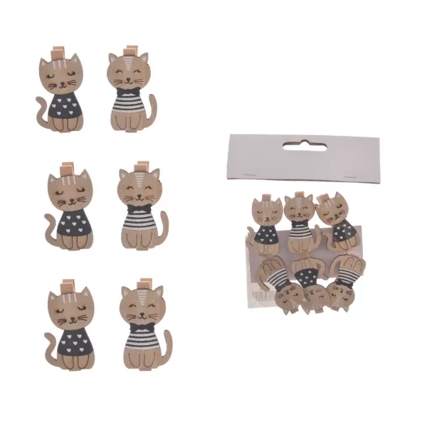 Kolíček dřevo CAT béžový 6 ks 3x5 cm
