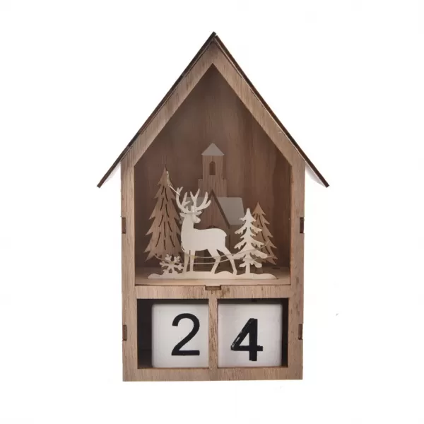 Kalendář dřevo advent sob LED 15x8x23 cm