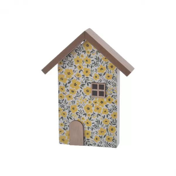 Domeček dřevo kytička žlutý 11x3x16 cm