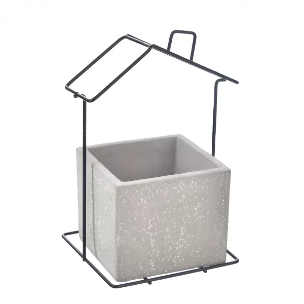 Květináč beton/kov domeček šedý 15x12x20 cm