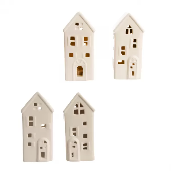Domeček porcelán LED bílý 8x7x16 cm 4ASS
