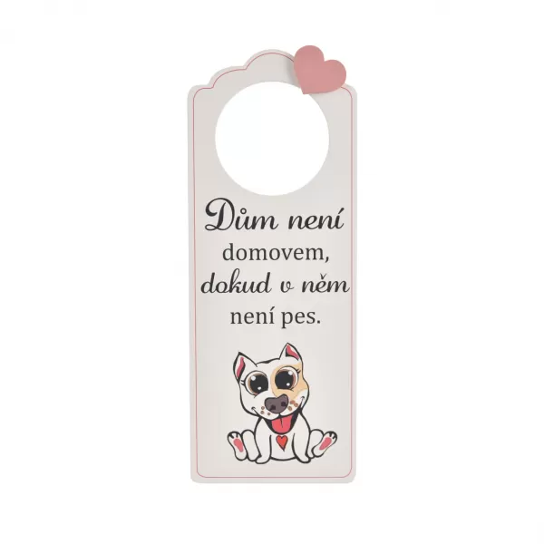 Visačka dřevo na dveře DOG HOME 9,5x0,2x24 cm