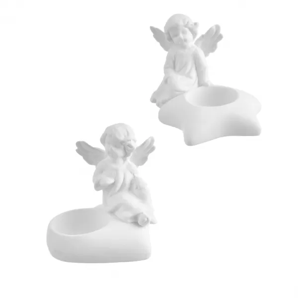 Anděl porcelán na svíčku bílý 9 cm 2ASS