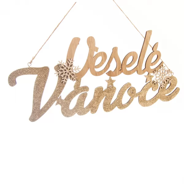 Cedule dřevo Veselé Vánoce béžová 32x1x15 cm