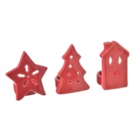 Svícen porcelán vánoční červený 10 cm 3ASS