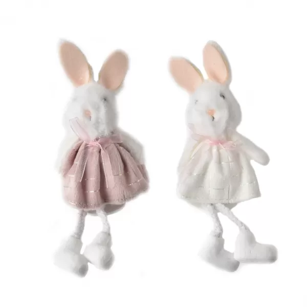 Zajíc polyester růžový/bílý 4x4x17 cm 2ASS