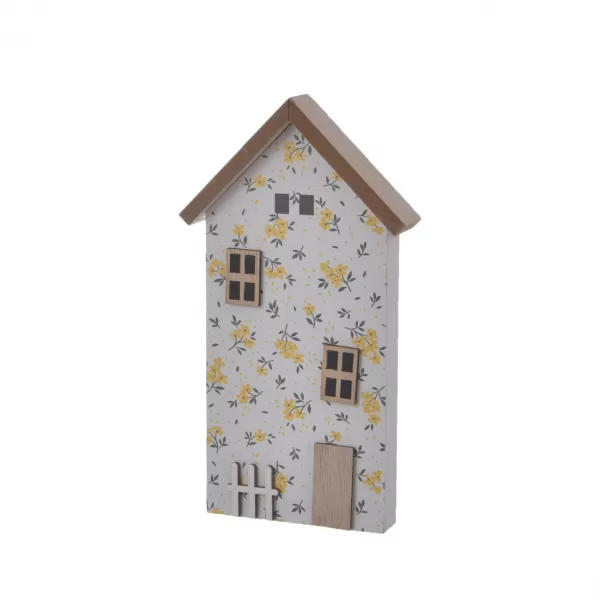 Domeček dřevo kytička bílý 13x3x23 cm