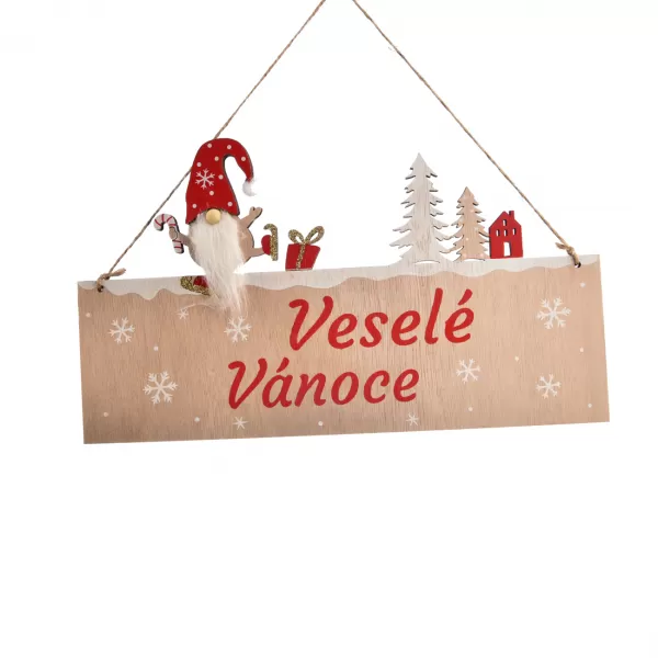 Cedule dřevo Veselé Vánoce béžová 22x1x27 cm