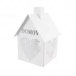 Domeček kov srdce Domov na svíčku bílý 12x12x17 cm
