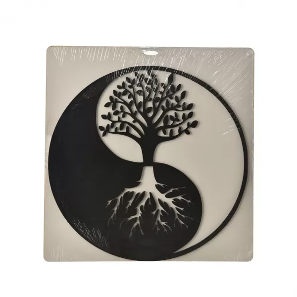 Yin Yank dřevo dekorace na zeď černý 35x35 cm